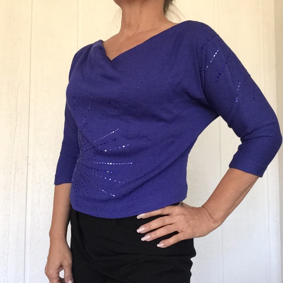ST JOHN EVENING PURPLE SWAROVSKI KNIT SWEATER SIZE 2 - Picture 6 of 16